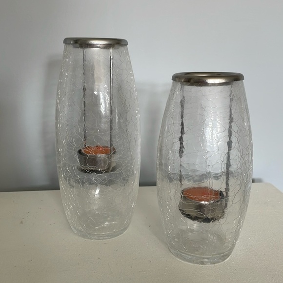 Crackled glass tea light candle holders never used super decorative set of 2 - Picture 1 of 4